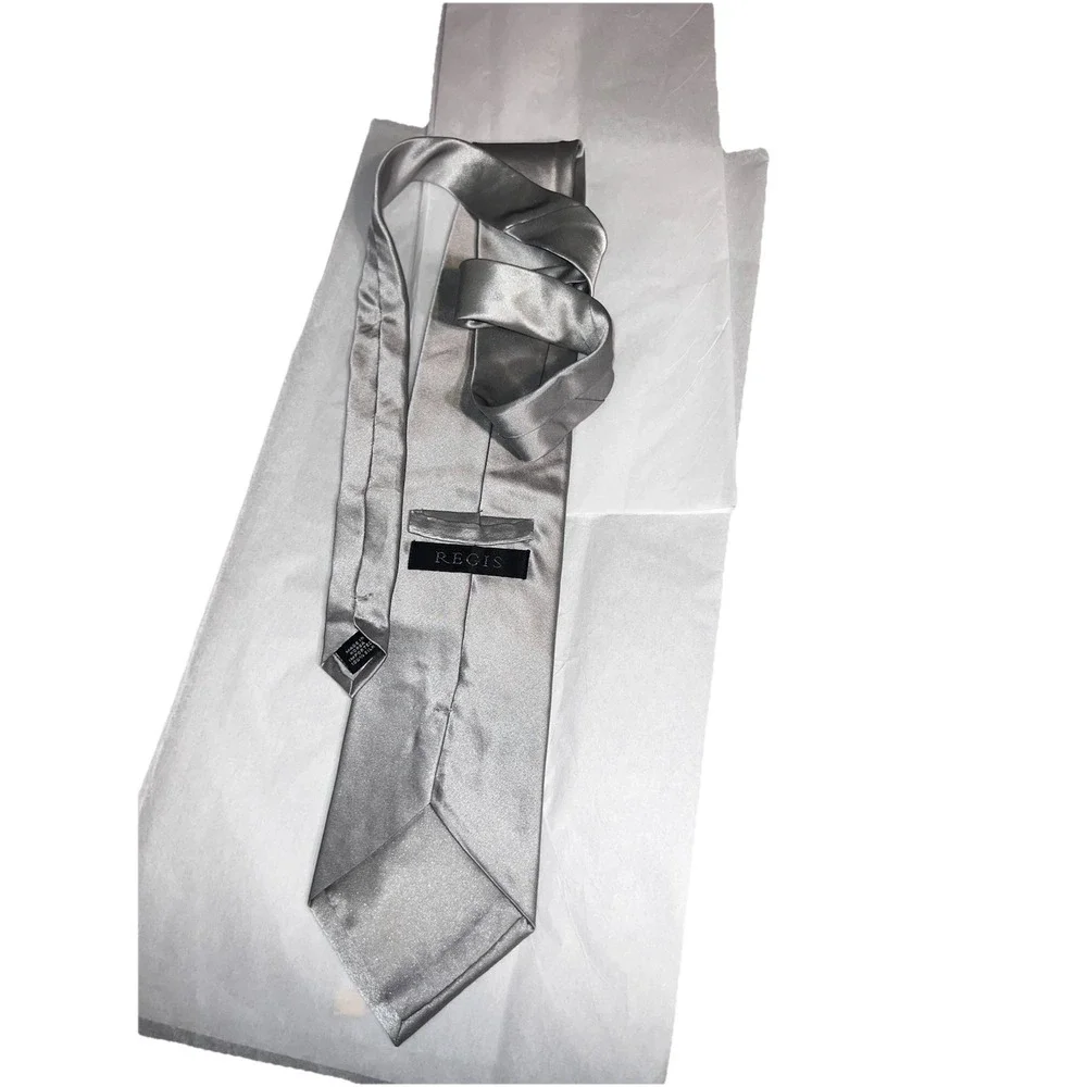 Regis Men's Silk‎ Satin Silver Traditional Wedding Event Formal Tie